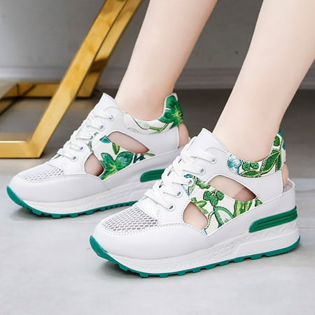 

Cathalem Womens Casual Slip on Shoes Print High-Heeled Shoes Casual Breathable Casual Women s Shoes Fashion Shoes Sports Women s Shoes Green 5.5