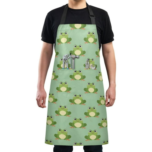 Cartoon Frogs Kitchen Apron with 2 Pockets Adjustable waterproof Cooking Aprons for Women Men Chef