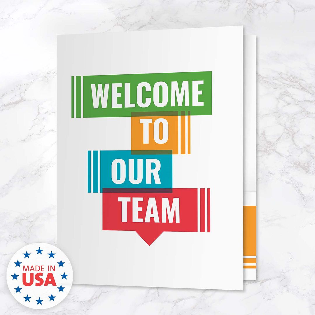 Welcome To Our Team Folders / 25 Colorful Employee Pocket Folders / 9" x 12" New Member Greeting Folder Pack / Made In The USA