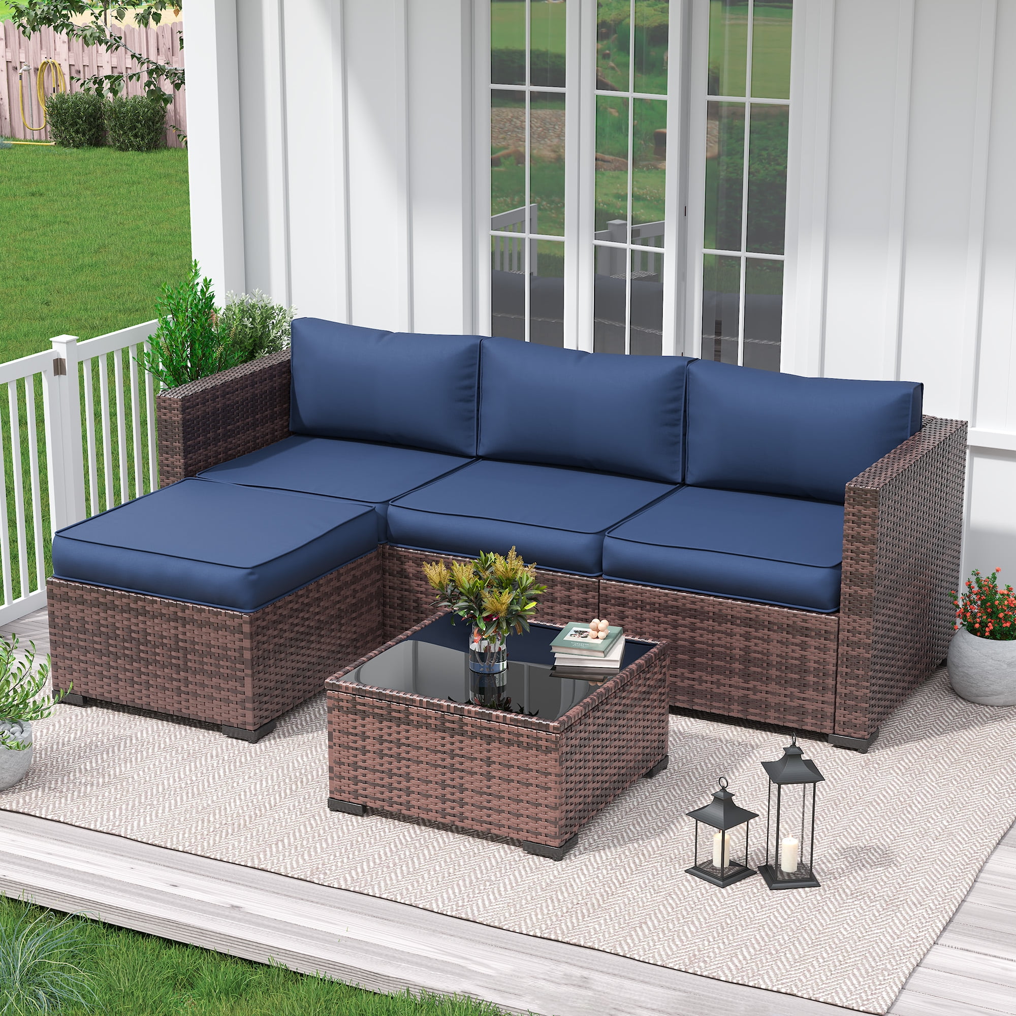 MRUAKA Outdoor Cushions for Patio Furniture, 7-Piece Replacement Cushions for Outdoor Furniture, Water-Resistant Patio Cushions, Outdoor Couch Cushions for 4-Seat Outdoor Sectional Sofa (Navy)