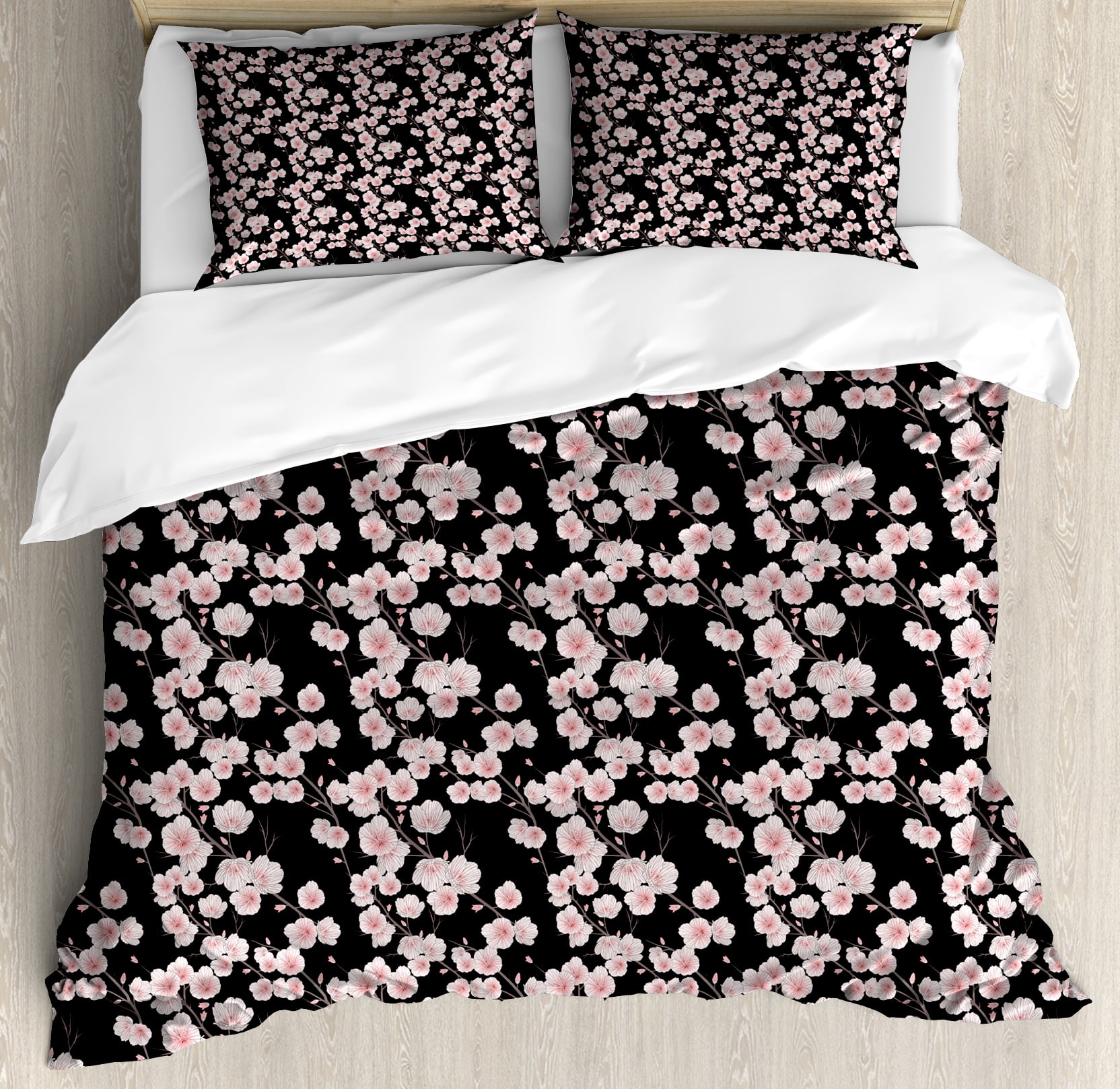 Cherry Blossom Queen Size Duvet Cover Set, Fresh Nature Theme Branches