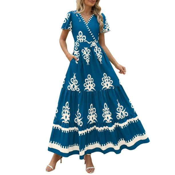 Vestido largo PRETTYGARDEN para mujer, verano 2025, cuello en V, estampado floral