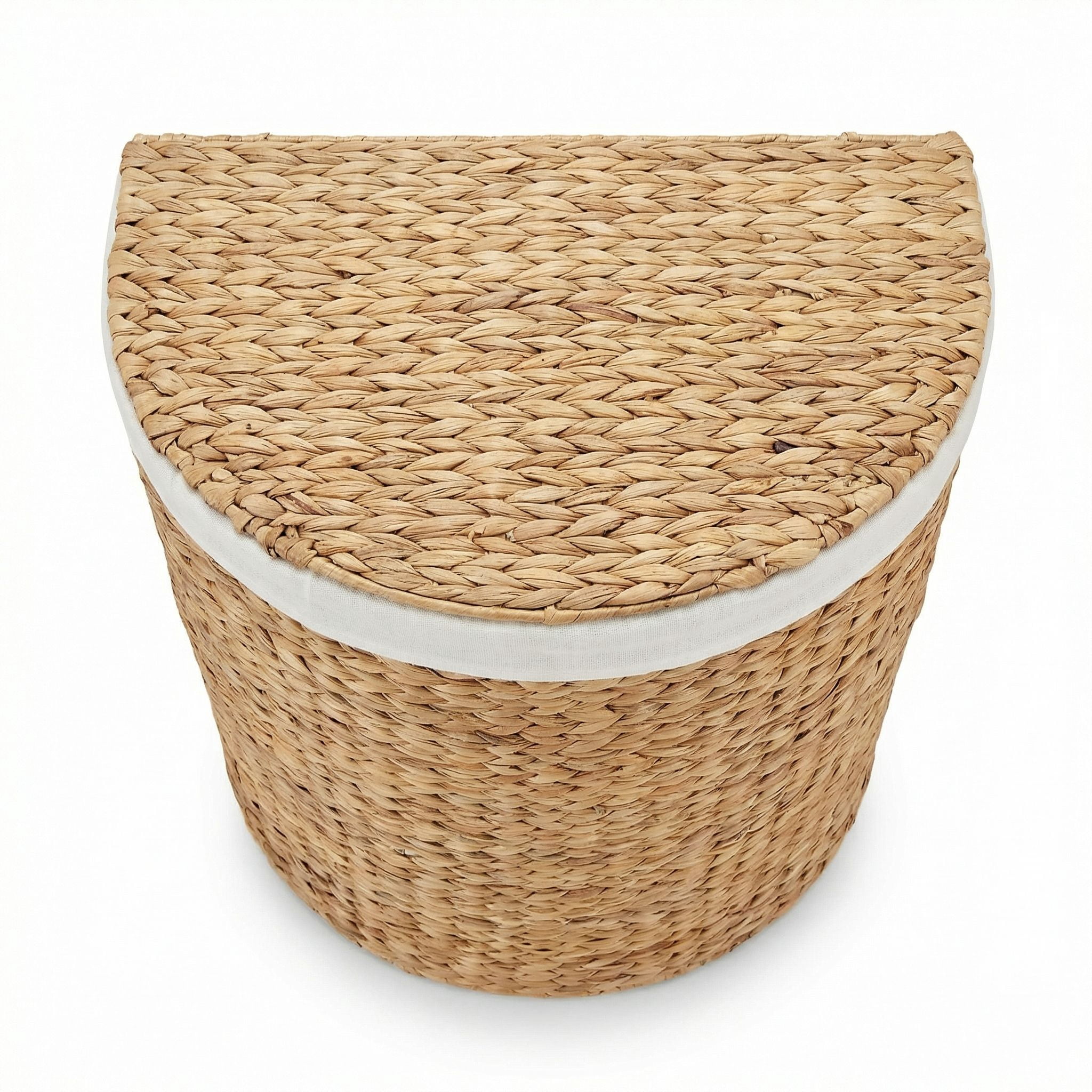 DEILSY Natural Half Moon Water Hyacinth Wicker Laundry Basket with Removable Liner and Lid,  Handwoven Wicker Hamper with Handles for Bathroom, Bedroom, or Laundry Room