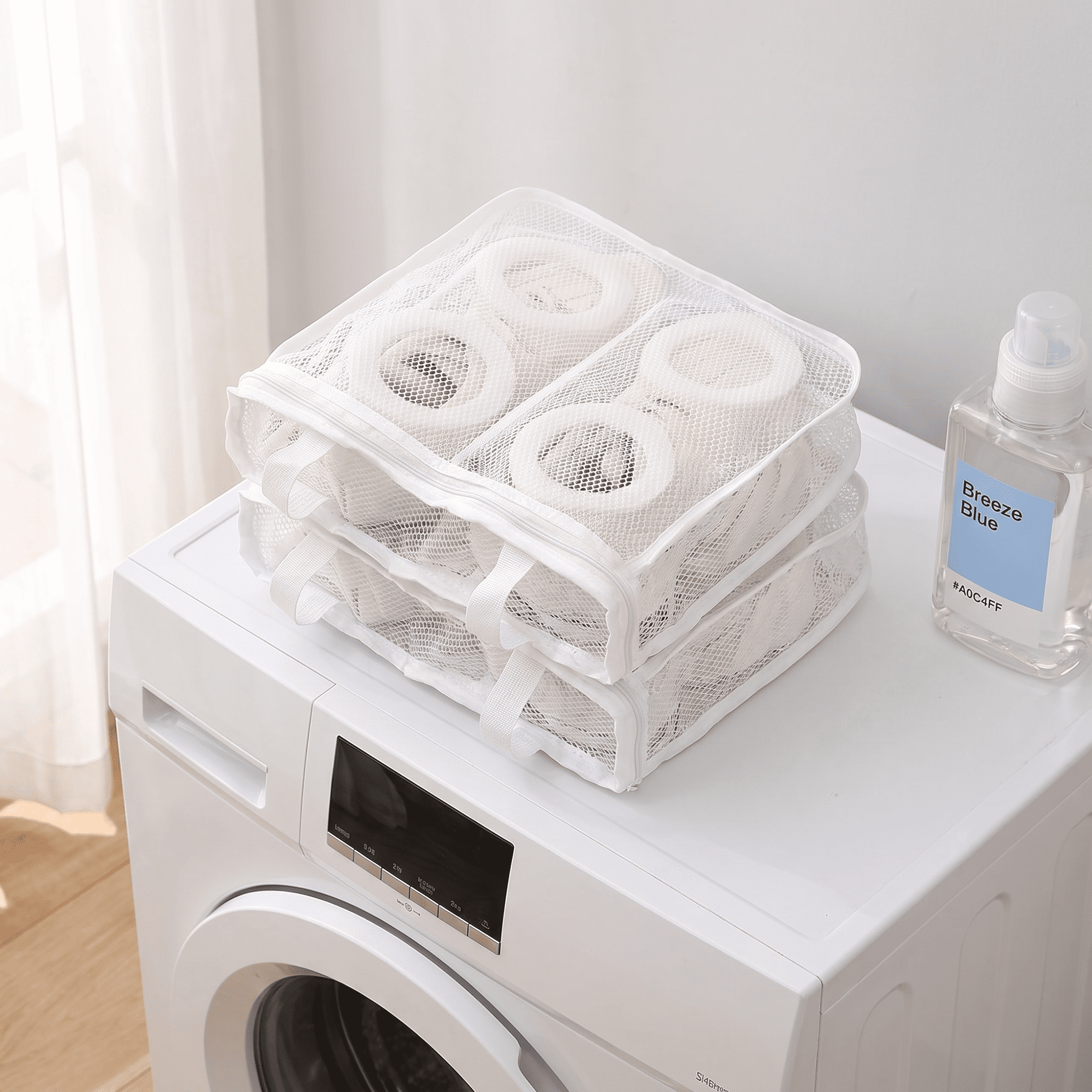 Unique Bargains 1 Pack Polyester Mesh Laundry Shoe Bag for Washing Machine White 11"x9.6"