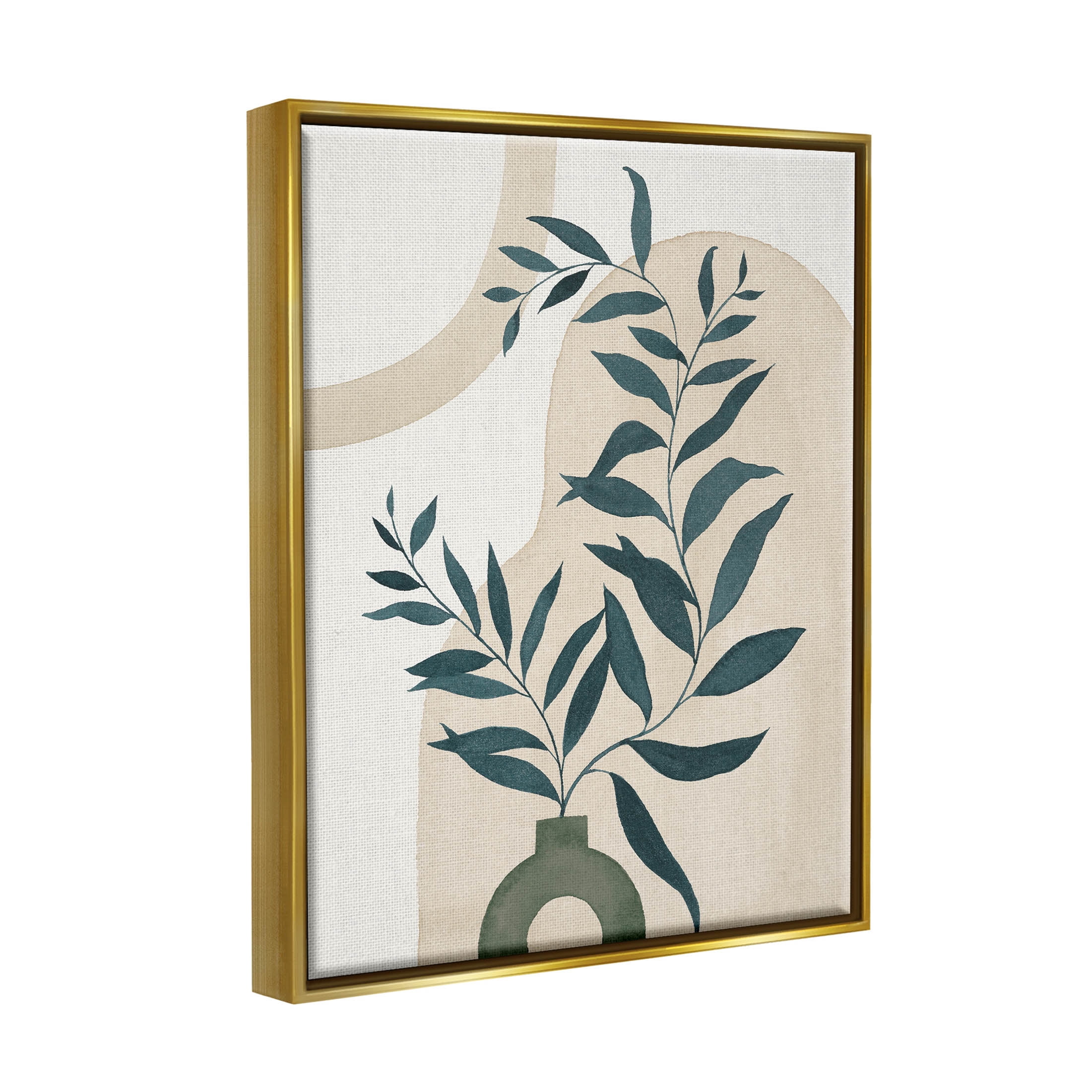 Stupell Industries Geometric Plant Vase Shapes Graphic Art Metallic Gold Floating Framed Canvas Print Wall Art, Design by Grace Popp