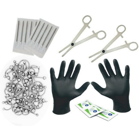 - Body Piercing Kit Needles 16G 14G Jewelry Tongue Targus Ear Eyebrow Nipple Lip Nose 36 Pieces