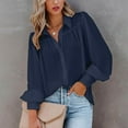 thumbnail image 2 of Kaemgyyd Shirts for Women Solid Button down Pleated Blouse Long Sleeve Classic Collared Tunic Tops Loose Work Office Outfit Fall, 2 of 7