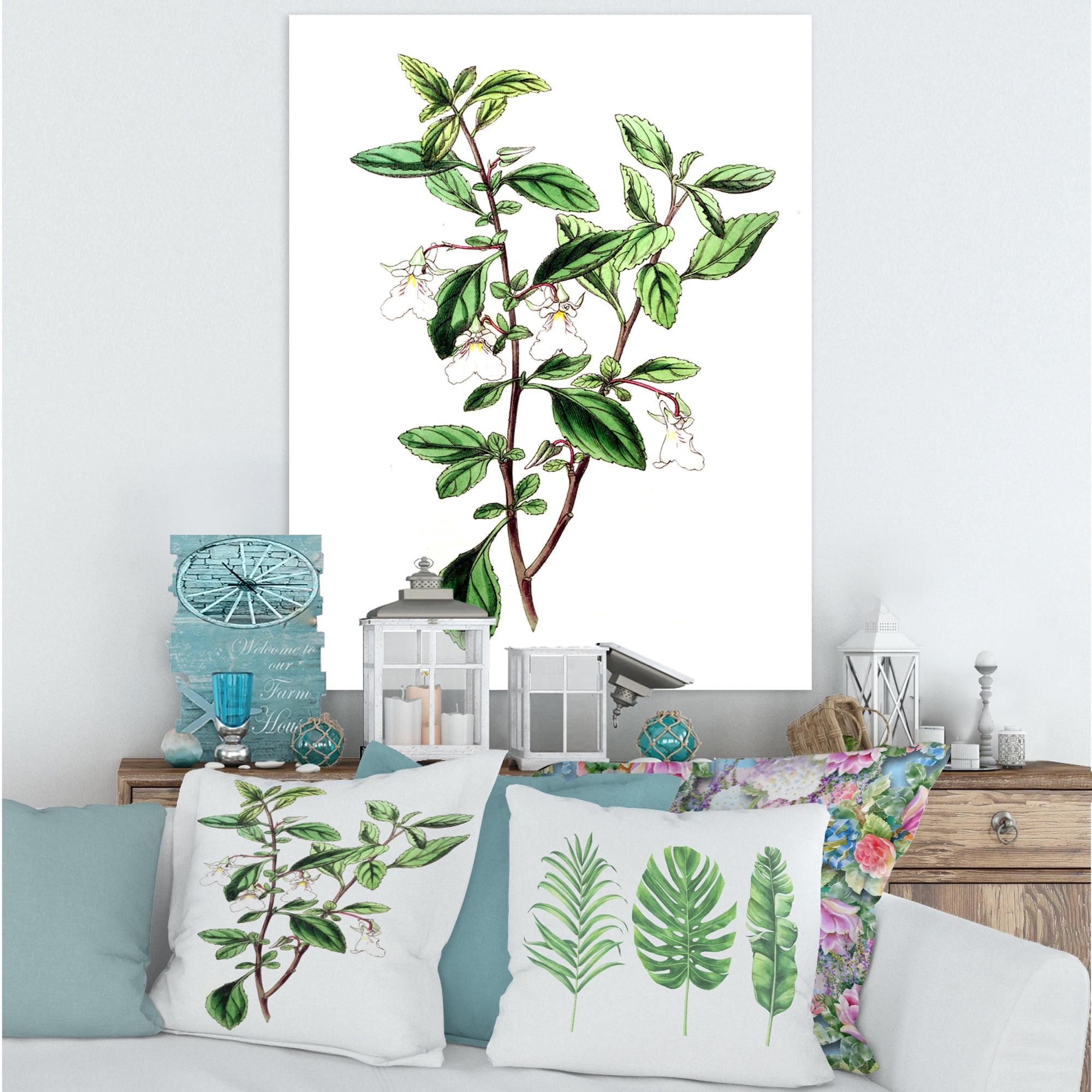 Designart ' Ancient Green Leaves Plants VII ' Traditional Canvas Wall Art Print