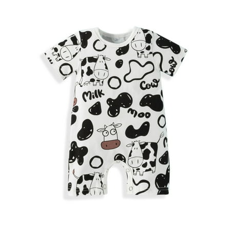 

QWERTYU Newborn Infant Baby Cartoon Clothes Jumpsuit for Girl Boy Short Sleeve Romper 0-12M Black 80