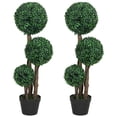 thumbnail image 1 of HOMCOM 3FT Artificial Boxwood Triple Ball Topiary Tree Set of 2, Green, 1 of 9