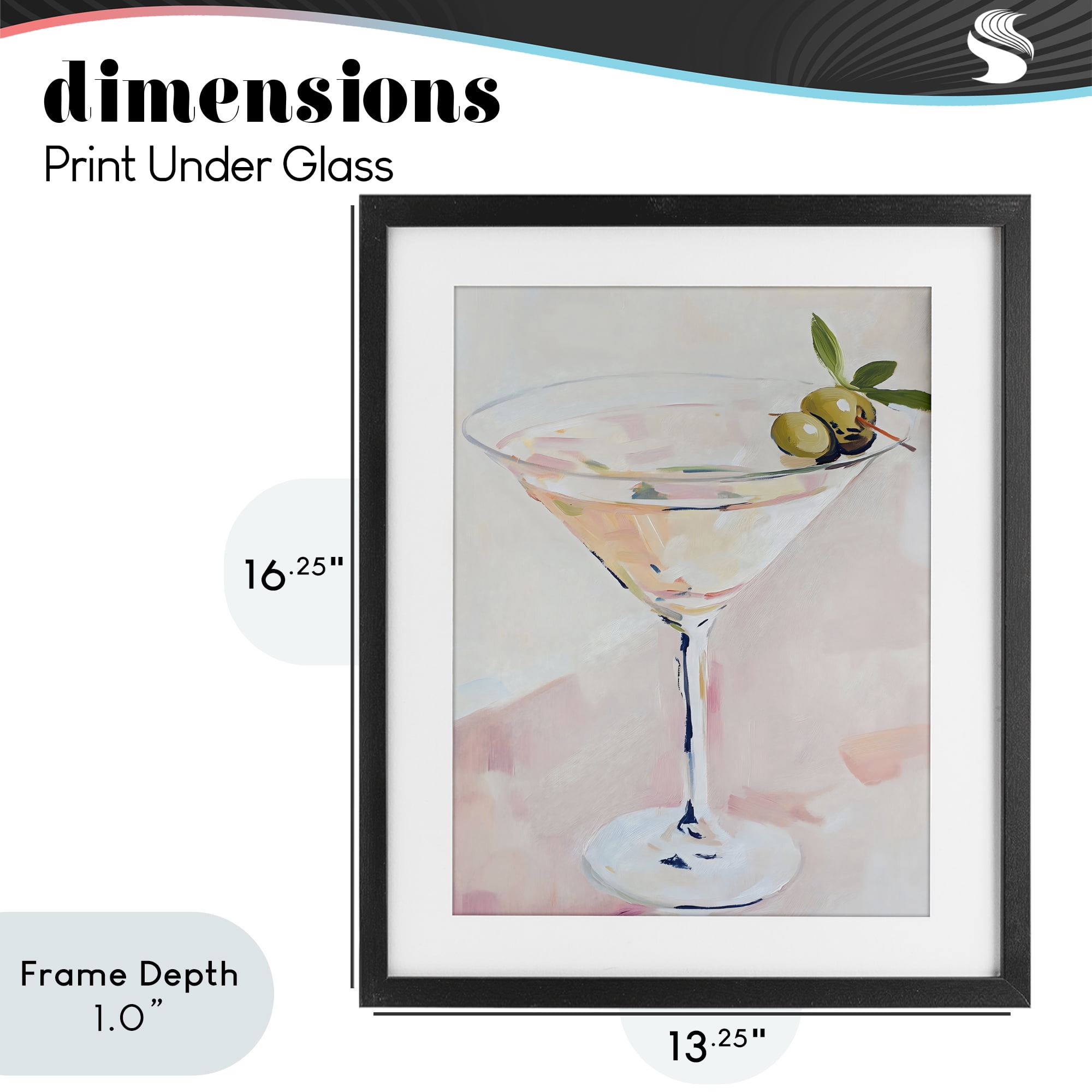 Stupell Industries Pastel Martini with Olive Garnish Black Framed Print Under Glass, design by The Prints Vibe