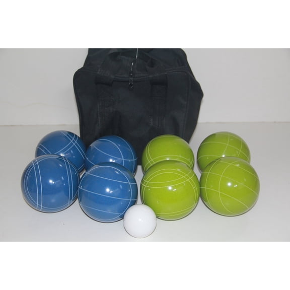 Italian/American Made, 110mm EPCO Bocce Set - Rustic Green/Blue Balls and Black Bag