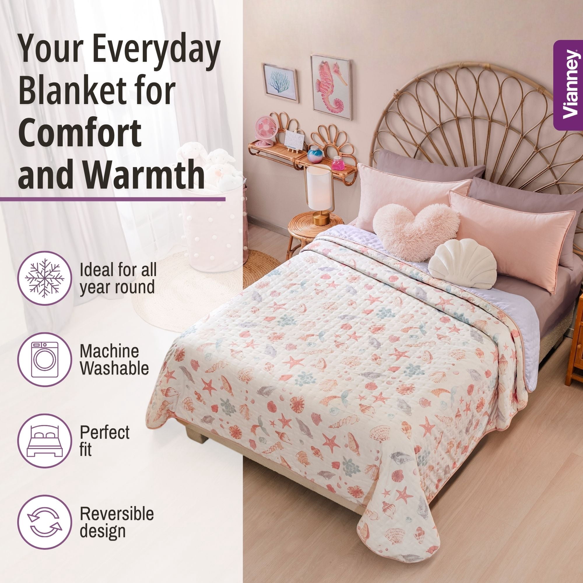 Vianney Comforter Twin Novo Coral Patterned Design Soft Fleece Material Lightweight and Cozy Throw for Couch or Bed Year Round Comfort and Stylish Decor