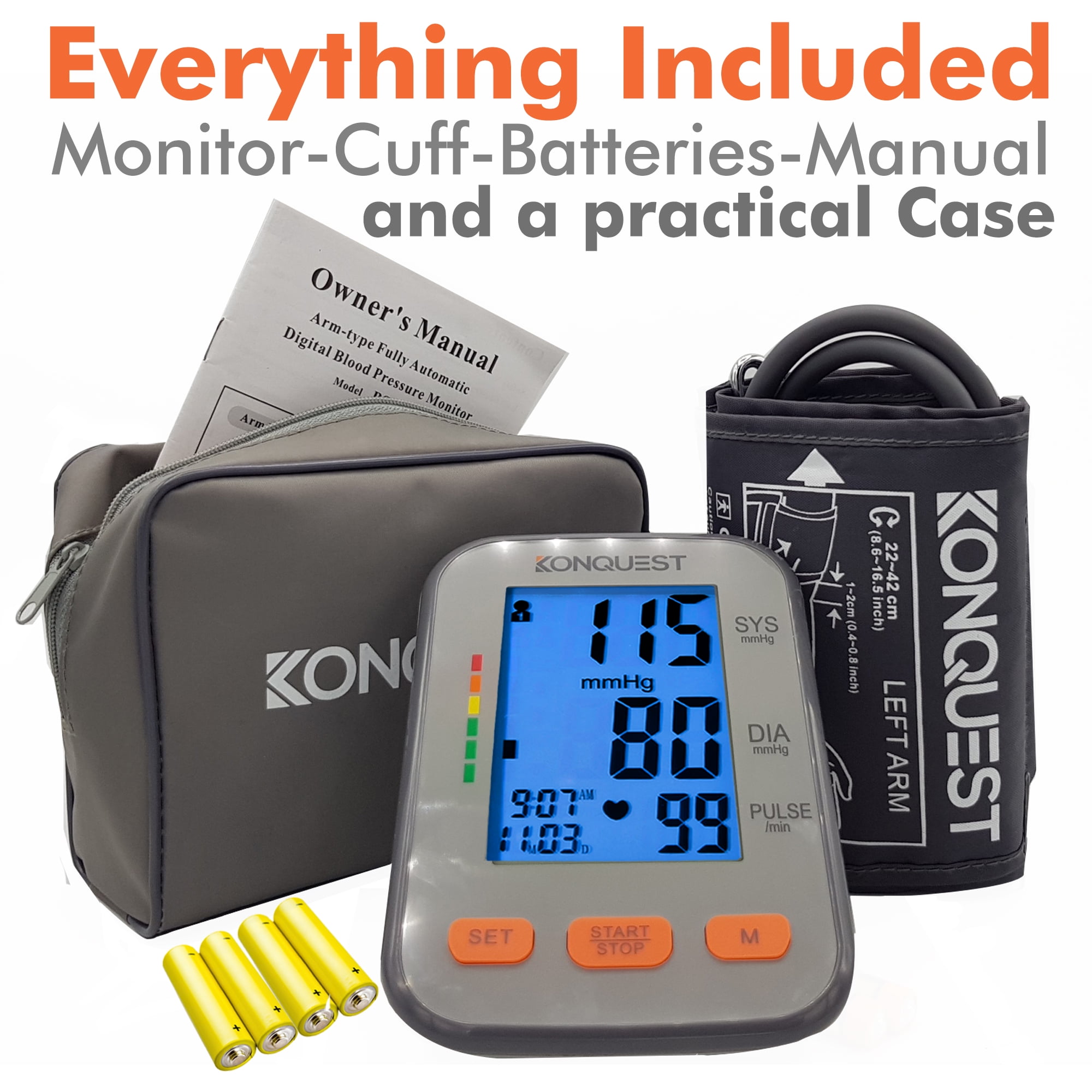 Konquest KBP-2910W Automatic Wrist Blood Pressure Monitor - Accurate -  Adjustable Cuff, Large Screen Display - Portable Case