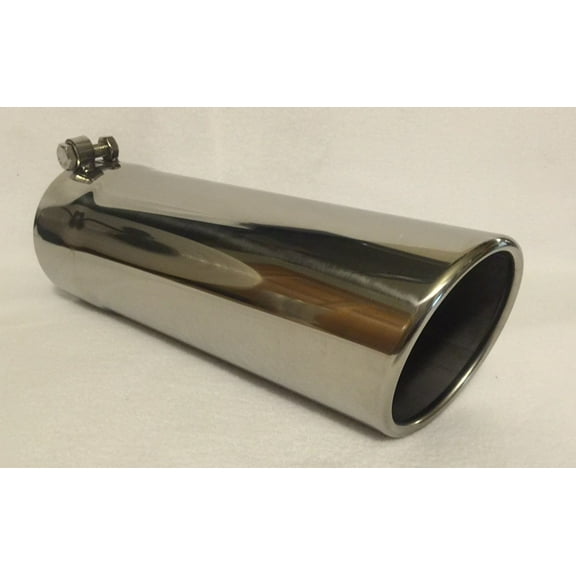 4" Inlet x 4" Outlet x 12" Long Rolled Edge Polished Stainless Diesel Exhaust Tail Pipe Tip (Bolt On)