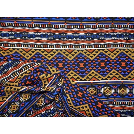 Challis Rayon Apparel Fabric Aztec Purple Blue Orange Black Ivory Mango F503