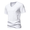 thumbnail image 2 of Ulitacool Mens T Shirts Summer Solid Color V Neck Short Sleeved T Shirt Durable Clothing White, 2 of 7