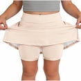 thumbnail image 2 of Girls' Solid Color Athletic Skort with Built-In Shorts, Elastic Waist Skirt with Side Pockets for Tennis, Yoga, Running, and Casual Daily Wear, Ideal for Sports, School, Play - Khaki, 2 of 5