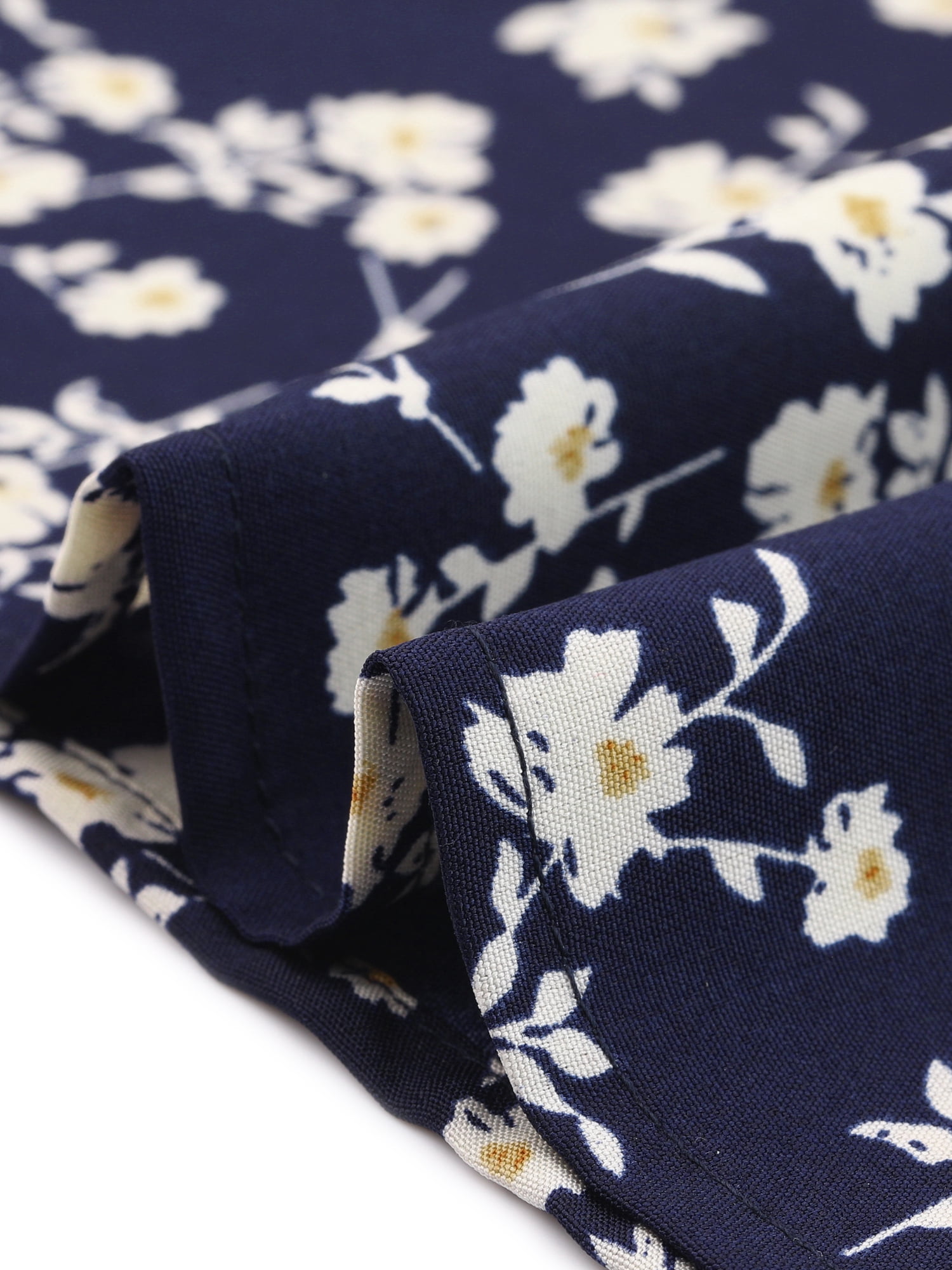 DARING DIVA Floral Crew Neck Shirred Short Sleeve Casual Top S Dark Blue White