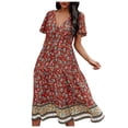 thumbnail image 1 of TSADFHJI Jupe Noire Femme Femme Décontractée Ample Florale Rhombique Robe Mode Plage Style Tempérament m Rouge, 1 of 9