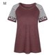thumbnail image 1 of Camiseta de mujer Jumpingount con estampado de rayas, manga corta, cuello redondo, gris rojo, M, 1 of 7
