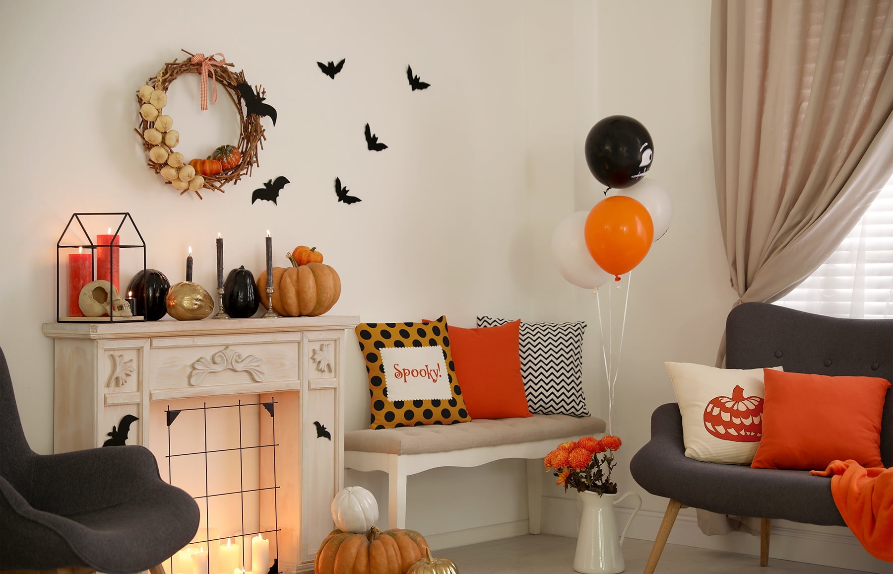 26" x 26" Simply Daisy Halloween Spooky Dots Polyester Accent Pillow, Golden Mustard Qty 1