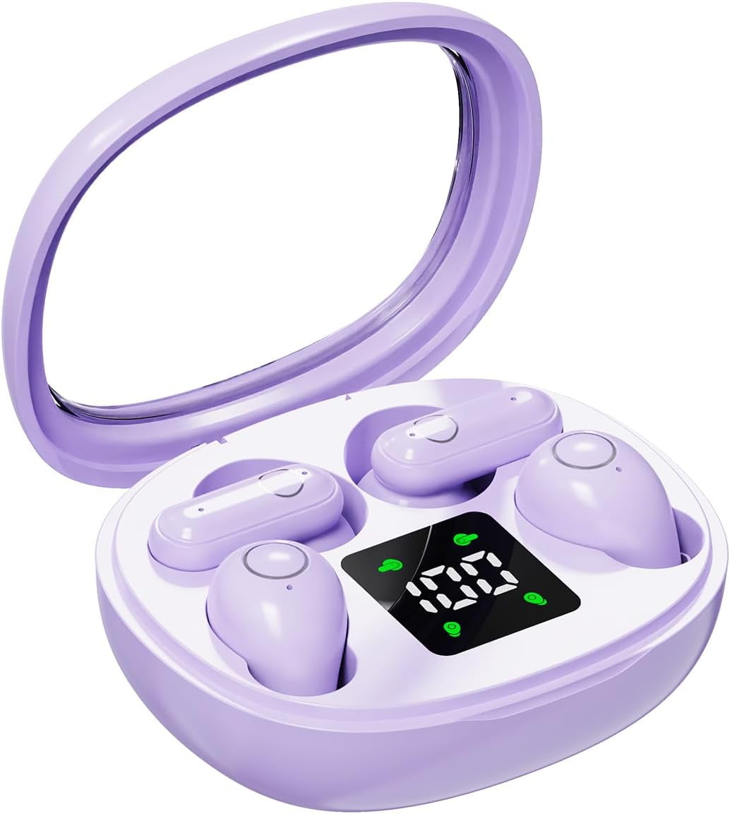 Wireless Bluetooth Headset，Tiny Size Invisible Earbuds，Sleep and Sports Earphones Set, Mini and Short Handle Design，for Work Sport Sleeping ﻿ ﻿ (Purple)