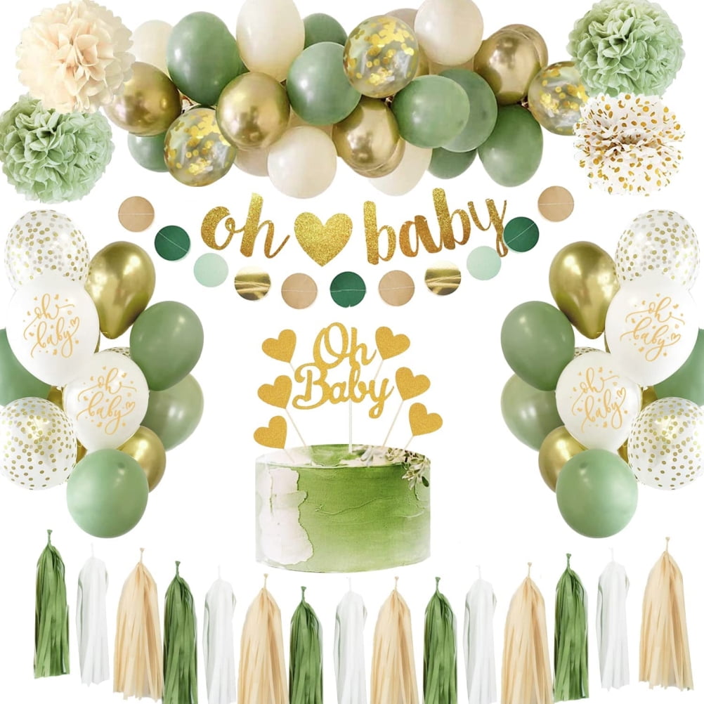 16 Pompons Papier De Soie Vert Sage Et Beige - Suspension Boule Fleur Papier, Décoration Mariage Boho, Anniversaire, Baby Shower