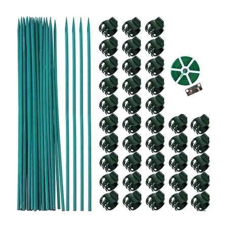 

40 Pcs Plastic Garden Plant Clips with 40 Pcs Green Bamboo Plant Stakes for Supporting Stems Vines Stalks Grow Upright (30cm)