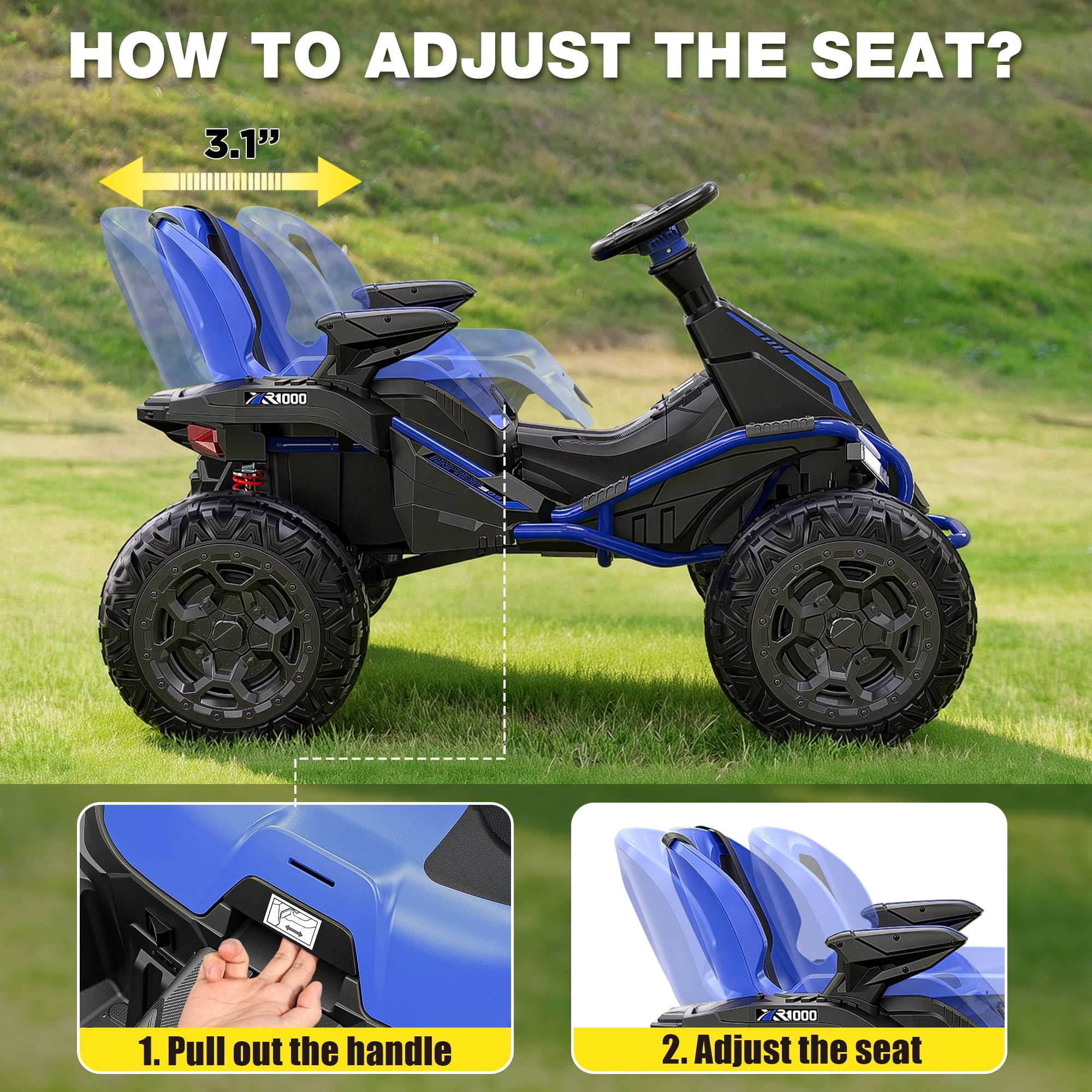 East doll 24V Big Kids Ride on Toys, Electric Power Ride on Car for Kids Age 3-8Y, 4 Wheeler, 4WD 800W Motors ATV for Kids, 5MPH, Parent Remote, Music, Blue