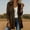 Brown, variant on Trench Coat for Women Button Down Long Sleeve Windproof Jacket Baggy Casual Smocked Waist Overcoat with Pocket S-XXL