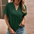 thumbnail image 6 of Sakmal Womens Plus Size Tops Short Sleeve Green Solid V-Neck Button T-Shirts Shirts for Women, 6 of 8