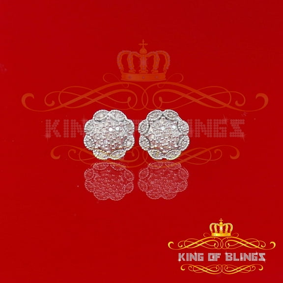 King of Bling's 0.20ct Diamond 925 Sterling Yellow Silver Flower Earrings For Women's & Men's