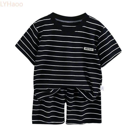 LYHaoo Boys' Fashionable Striped Breathable Short Sleeved Shirt Shorts Two Piece Suit Suitable For 2 9 Years Old Boys Shorts Clothing Set Sizes (5-6 Years)