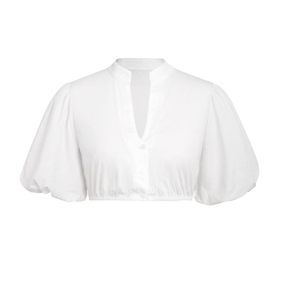 Women German Dirndl Blouse Bavarian Oktoberfest Costume Beer Festival Short Sleeve White Dirndl Shirts Crop Tops White Dirndl Blouse V Neck Elegant Short Sleeve Dirndl Blouses for Costume Blouses