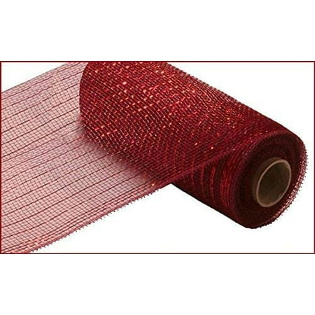 10 inch x 30 feet Deco Poly Mesh Ribbon - Value Mesh Burgundy  Red Foil