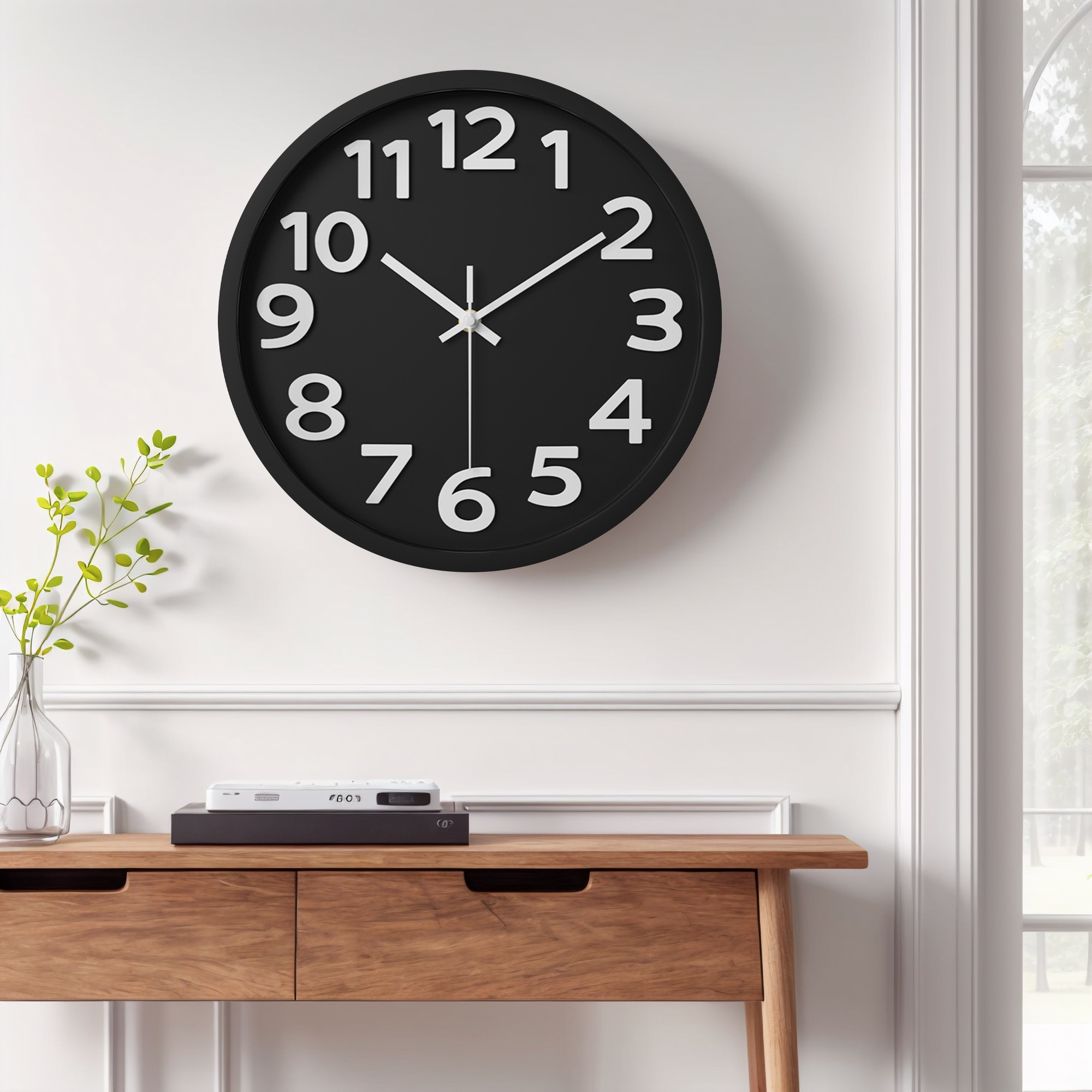 Unique Bargains Non-Ticking Battery Operated Wall Clock Black
