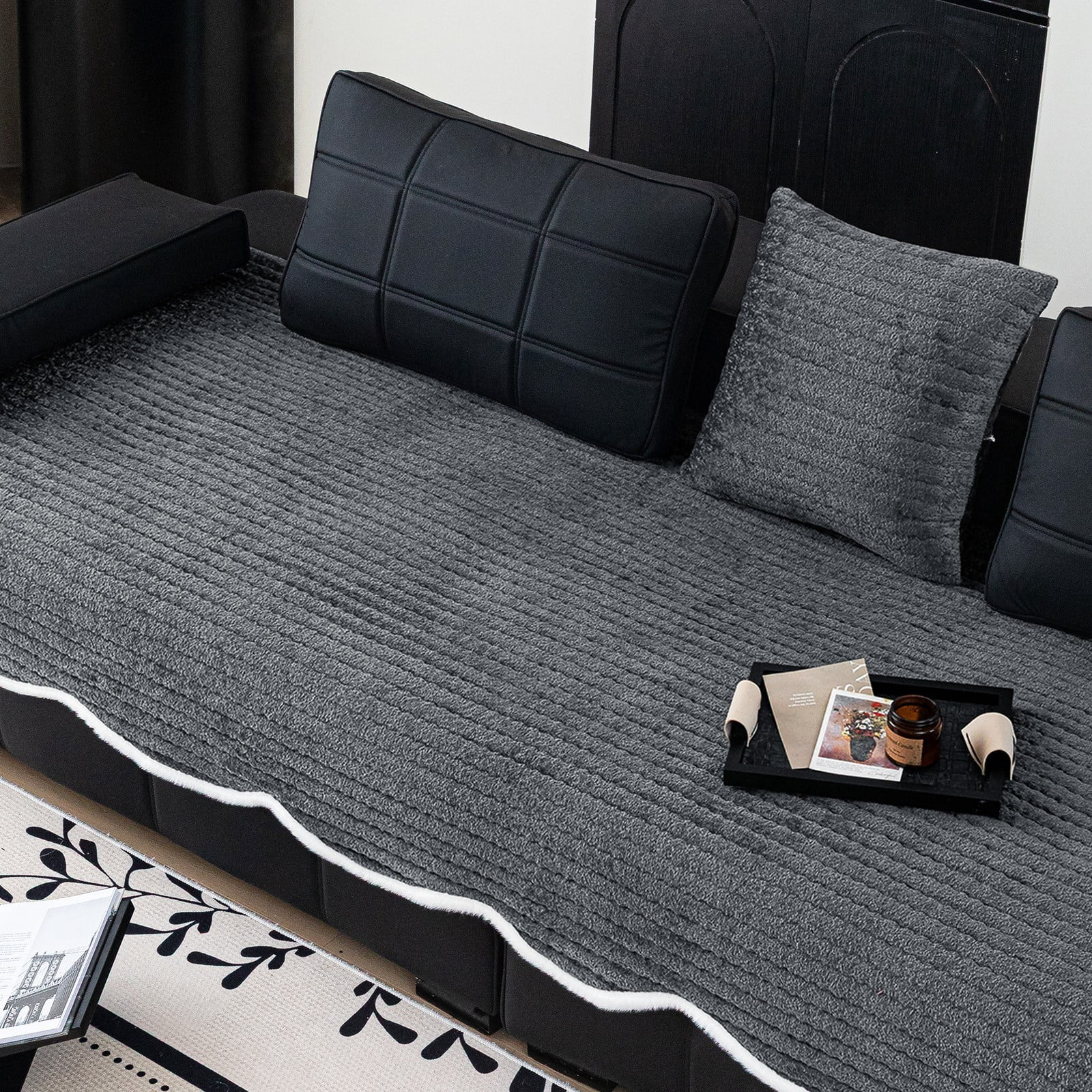 TOPCHANCES Soft Velvet Couch Covers, Fluffy Couch Slipcover for Dogs Cats, Non-Slip Sofa Protective Cover, Cozy Pets Bed Mat Furniture Protector (Dark Gray, 35.4x63 in)