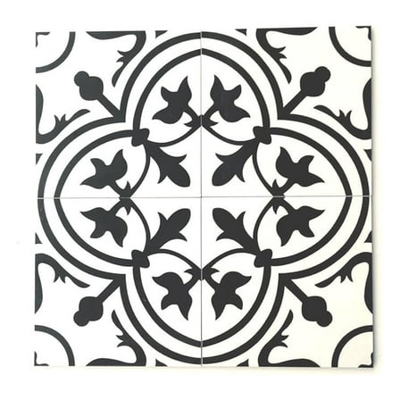 8x8 Flora Black White Porcelain Tile by (10pcs)
