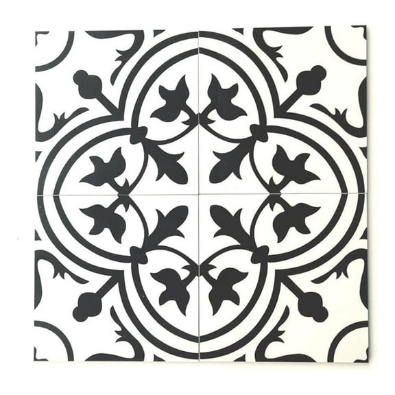 8x8 Flora Black White Porcelain Tile by (10pcs)