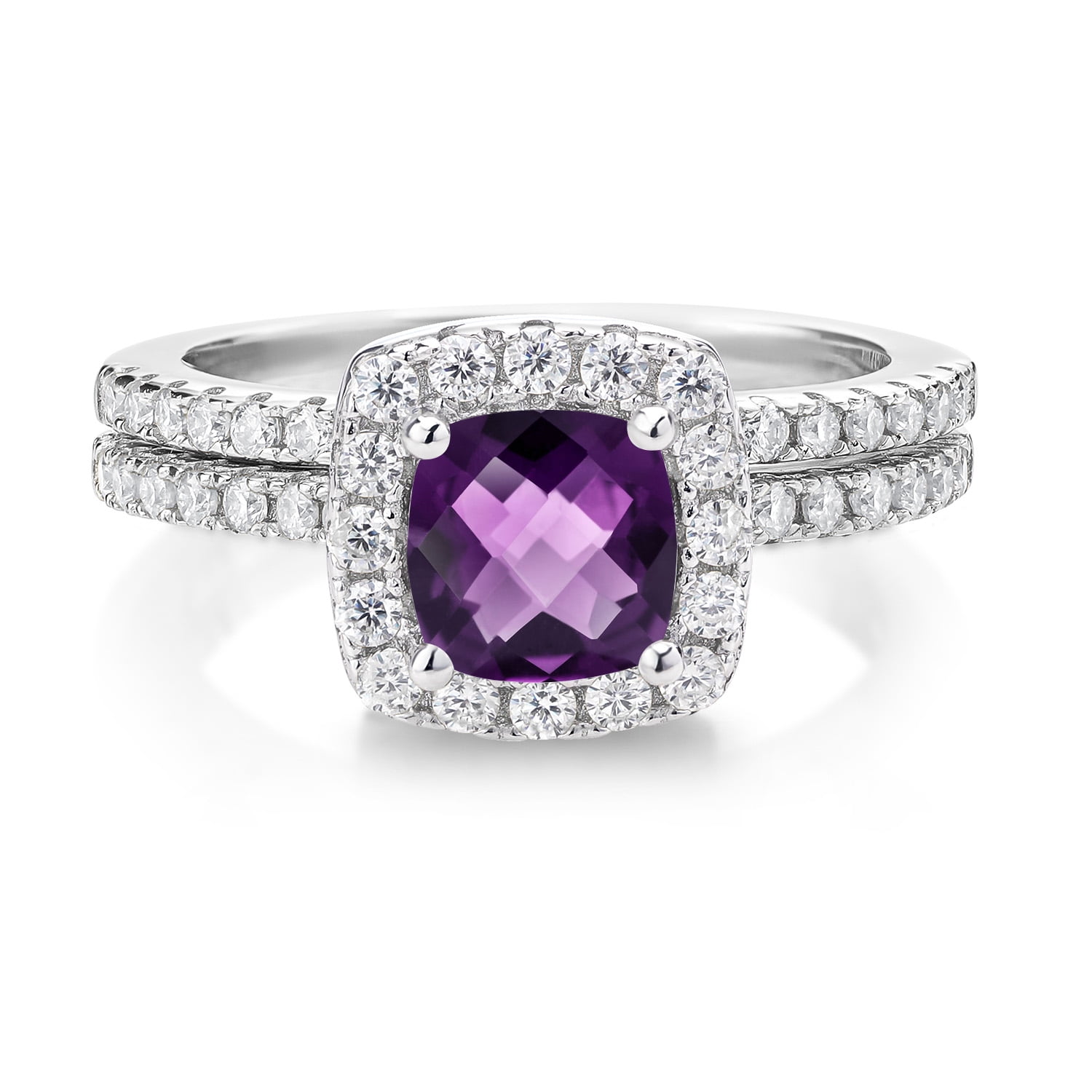 Gem Stone King 925 Sterling Silver Wedding Engagement Ring Band Bridal Amethyst Moissanite (1.22 Cttw)