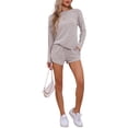 thumbnail image 2 of Conjunto de pijamas para mujer INSPIRE CHIC de manga larga, con cintura elástica, parte superior y pantalones cortos, conjunto de ropa de casa con bolsillos, color beige, 2 of 6