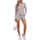 thumbnail image 2 of Conjunto de pijamas para mujer INSPIRE CHIC de manga larga, con cintura elástica, parte superior y pantalones cortos, conjunto de ropa de casa con bolsillos, color beige, 2 of 6