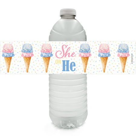 Ice Cream Party Water Bottle Labels 24ct - What's The Scoop Ice Cream Baby Gender Reveal Party Supplies Decorations Favors - 24 Count Sticker