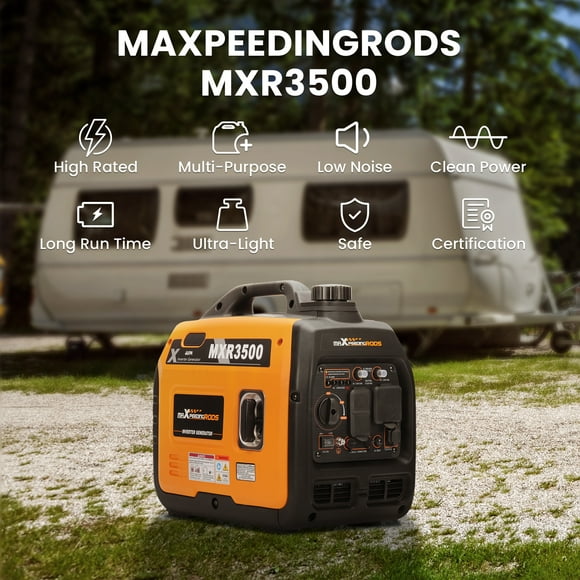 Maxpeedingrods MXR3500 Générateur d'Onduleur Portable Alimenté au Gaz 3500 Watts Super Silencieux pour la Sauvegarde à Domicile, le Camping, la Fête en Plein Air, le Voyage RV