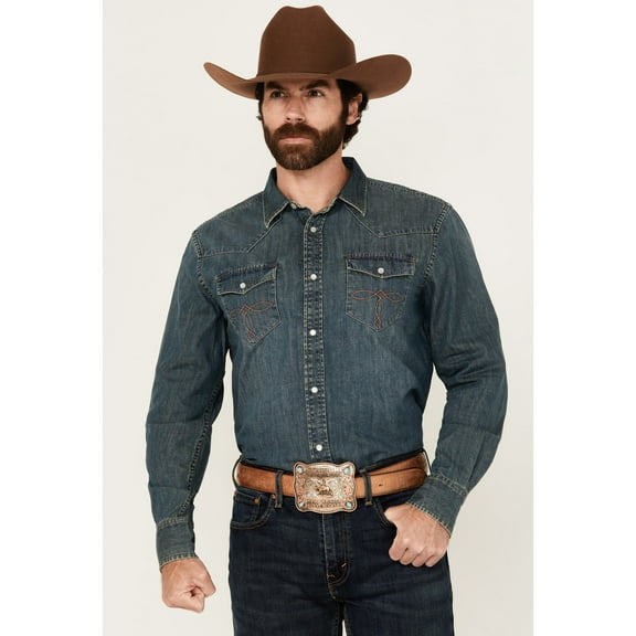 Cody James Men's Medium Wash Denim Long Sleeve Pearl Snap Western Shirt Medium Wash XX-