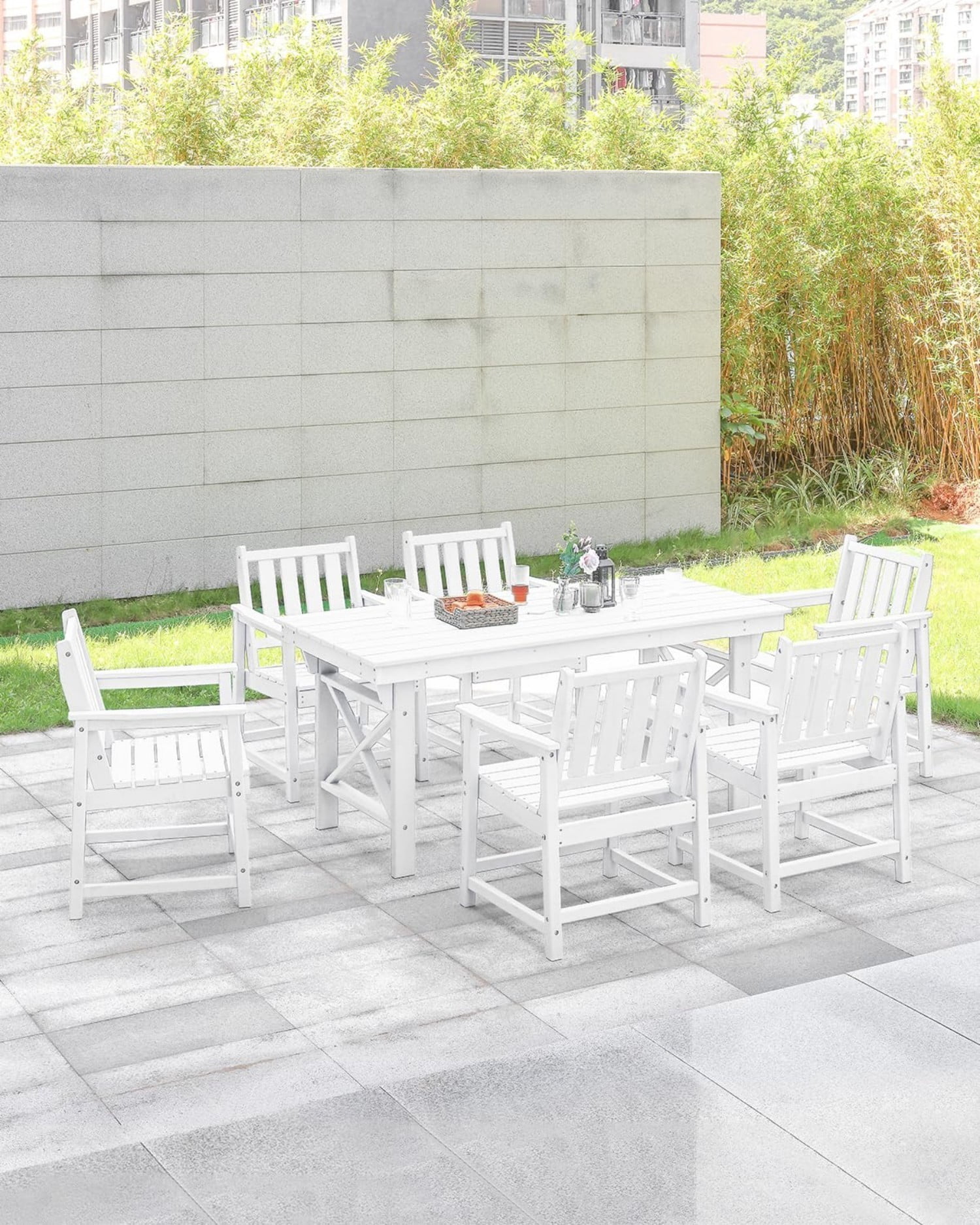 Patio Dining Chair Set of 2, HDPE Outdoor Dining Chairs with Ergonomic Backrest, All Weather Patio Chairs for Backyard, Deck, Garden, Poolside, Pearl