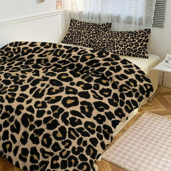 3 Pcs Soft Bedding Set, Includes 1 Duvet Cover with Zipper And 2 Pillow Shams,Golden Leopard Twin(86"x70")