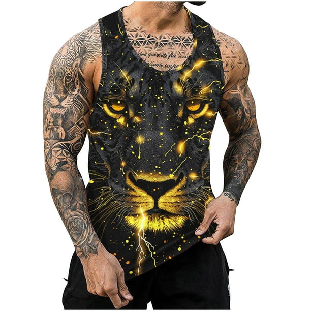 Mens Camisetas Algodón Impreso sin Mangas Chaleco Tanque, Cuello Redondo Casual para Al Aire Libre, Diario Y Primavera Verano Desgaste