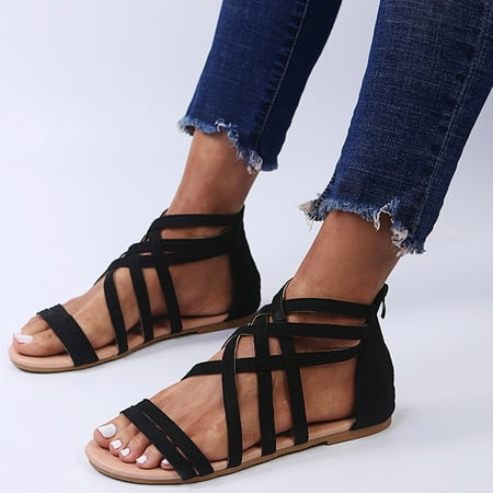 

Fashion Women s Flat Summer Zipper Beach Open Toe Breathable Sandals Shoes